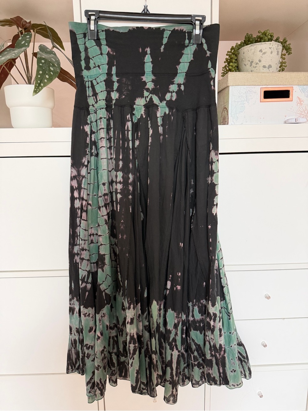 Baba Black Green Purple Tie-Dye Cotton Maxi Skirt Size S